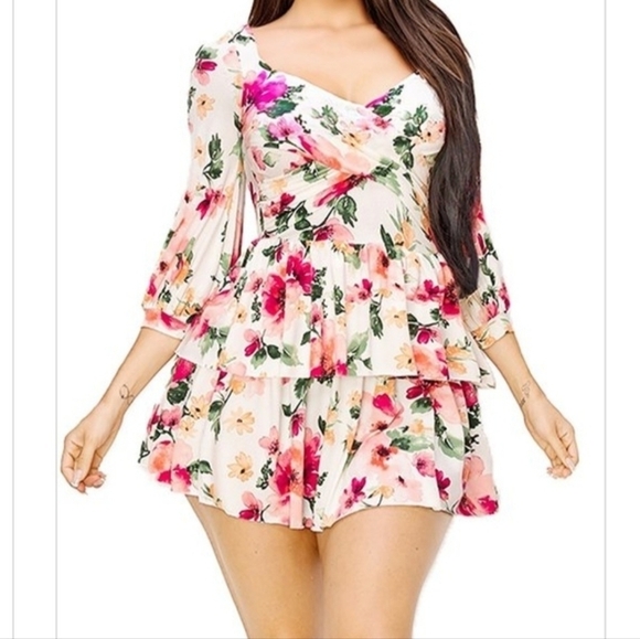 Floral Print Cross Wrap Front Layered Ruffle Mini Dress - Picture 1 of 12